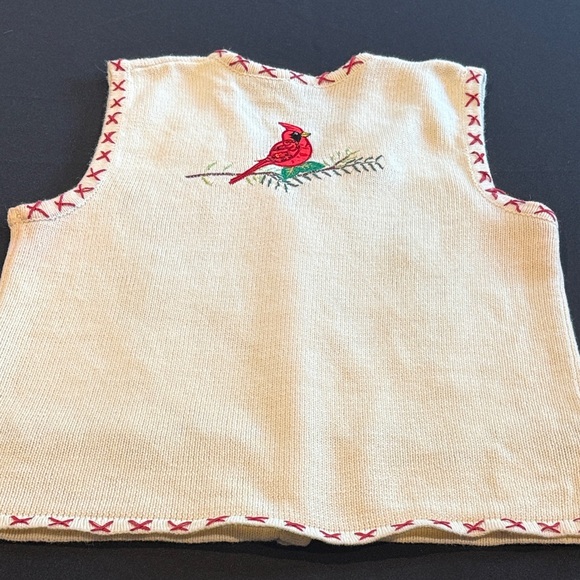 Vintage Embroidered Cardinal & Pinecone Christmas sweater Vest by In Resource M - Picture 9 of 16